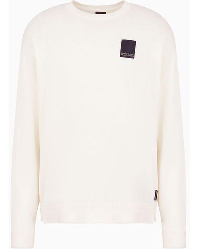 Armani Exchange Asv Organic Cotton Crew-neck Sweater With Patch - White