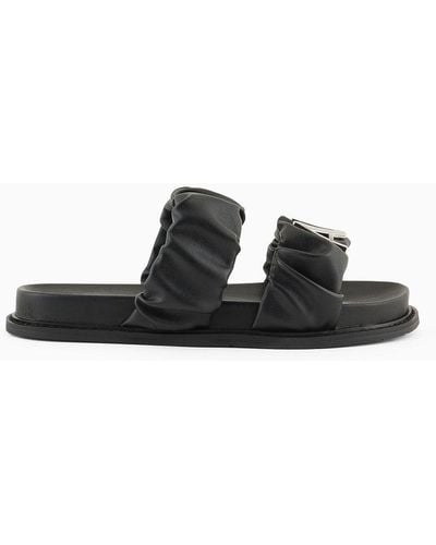 Armani Exchange Flat Sandals In Eco-nappa With Elastic Bands - Black