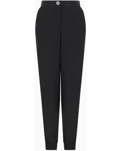 Armani Exchange Regular Fit Trousers In Washed And Sandblasted Fabric - Black