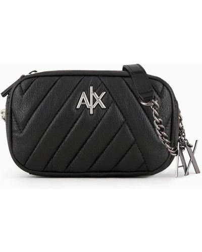 Armani Exchange Camera Case With Chain And Fabric Shoulder Strap - Black