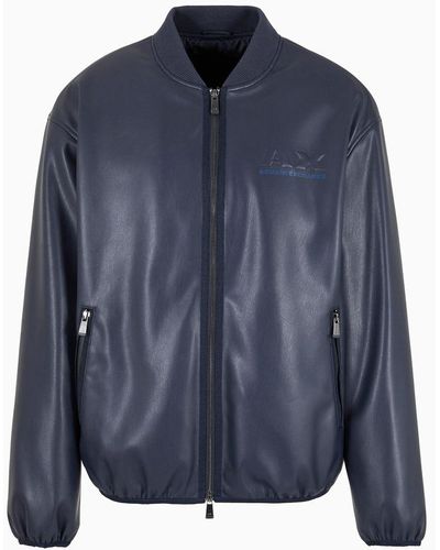Armani Exchange Coated Eco Leather Bomber Jacket - Blue