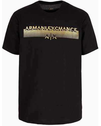 Armani Exchange T-shirt Regular Fit In Cotone Mercerizzato Con Stampa Metal - Nero