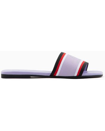 Armani Exchange Slippers With Patterned Grosgrain Band - White