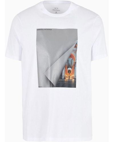 Armani Exchange T-shirt Regular Fit In Jersey Di Cotone Con Stampa Fotografica - Bianco