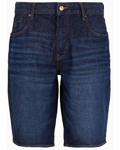 Armani Exchange Shorts J65 Slim Fit In Denim Stretch Con Risvolto Sul Fondo - Blu
