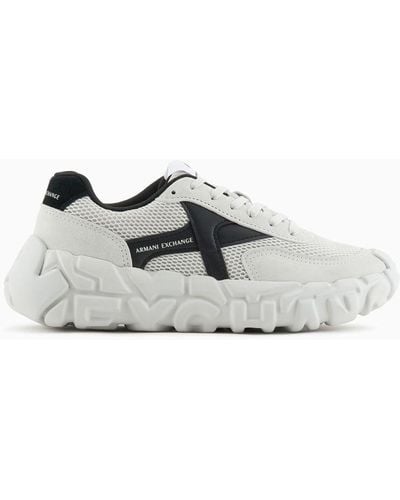 Armani Exchange Chunky Leather Sneakers With A Mix Of Colors - White