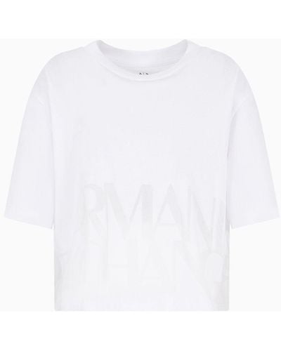 Armani Exchange T-shirt Cropped In Misto Cotone Fiammato - Bianco