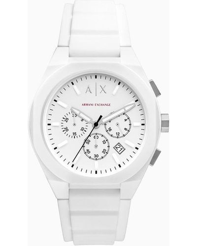 Armani Exchange Reloj Cronógrafo De Silicona Blanca - Blanco