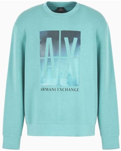 Armani Exchange Crew-neck Sweatshirt With Maxi A|x Photographic Print - Blue