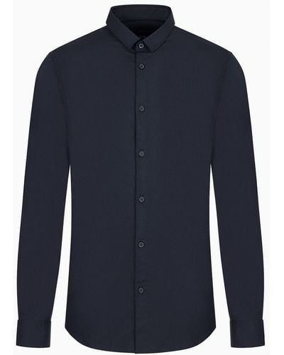 Armani Exchange Camicia Regular Fit In Tessuto Ultra Strech - Blu