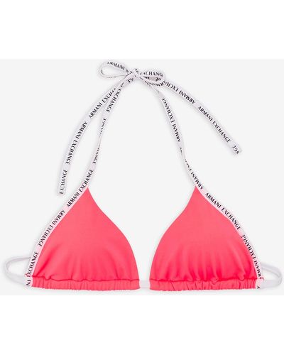 Armani Exchange Logo Tape Triangle Bikini Top - Pink