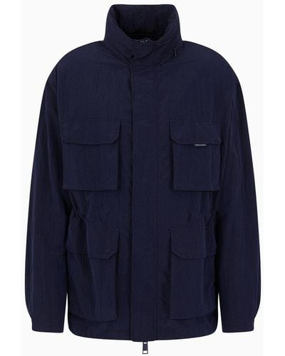 Armani Exchange Field Jacket In Technical Fabric With Pockets - Blue
