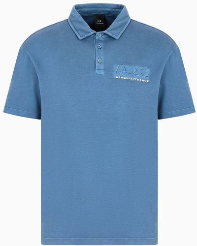 Armani Exchange Regular Fit Cotton Polo Shirt With Short Sleeves And Logo - Blue