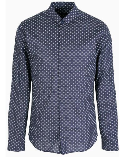 Armani Exchange Slim Fit Shirt In Stretch Poplin - Blue