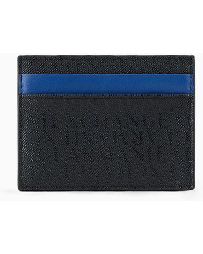 Armani Exchange Card Holder With All-over Lettering - Blue