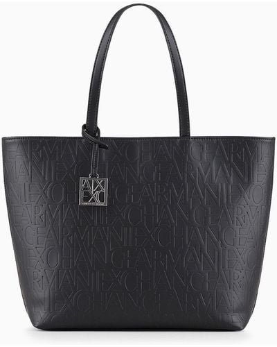 Armani Exchange Shopper With Embossed All-over Logo - Black