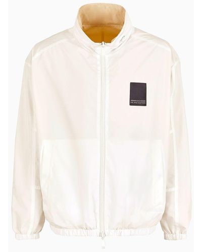 Armani Exchange Full Zip Blouson With Logo Patch In Asv Fabric - White