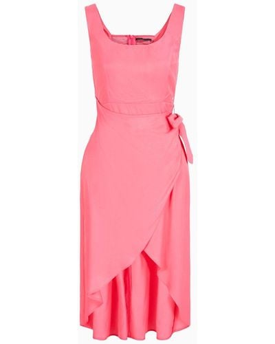 Armani Exchange Tulip Dress In Viscose Twill With Bow - Pink