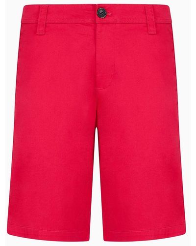 Armani Exchange Stretch Cotton Poly Satin Bermuda Shorts - Red