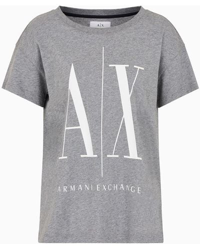 Armani Exchange T-shirt coupe boyfriend en jersey de coton - Gris