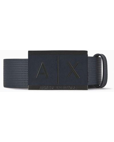 Armani Exchange Logo Buckle Leather Belt - Blue