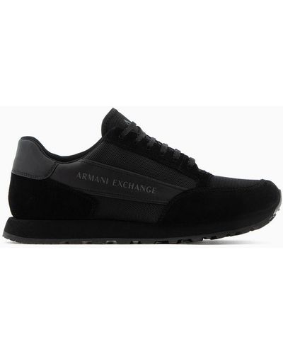 Armani Exchange Suede Sneaker With Mesh Inserts - Black