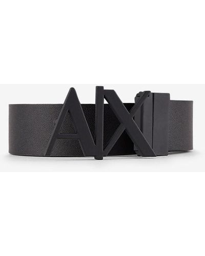 Armani Exchange Logo Buckle Leather Belt - White