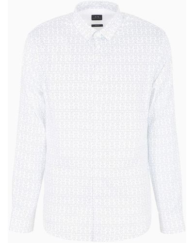 Armani Exchange Regular Fit Cotton Satin All Over Logo Button Up Shirt - White