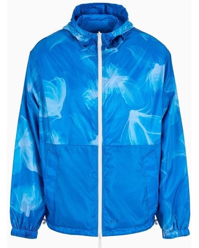Armani Exchange Windbreaker In Asv Recycled Fabric With Abstract Print - Blue