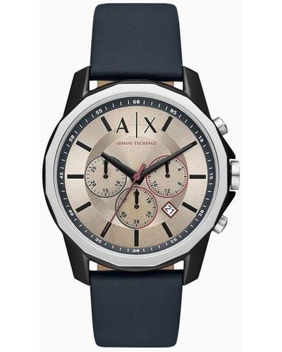 Armani Exchange Chronograph Blue Leather Watch - Black