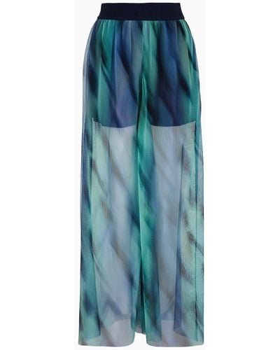 Armani Exchange Wide Pants In See-through Tulle - Blue