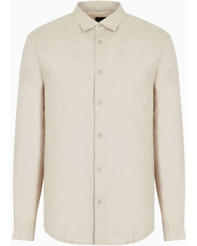 Armani Exchange Camicia Regular Fit In Puro Lino - Bianco
