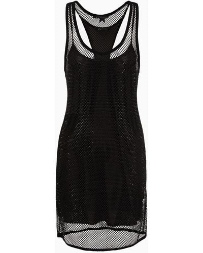 Armani Exchange Mesh Transparent Fabric Rhinestones Dress - Black