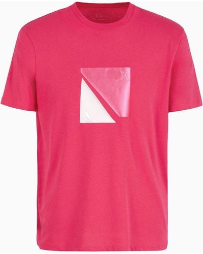 Armani Exchange Regular Fit Jersey T-shirt With Geometric Print - Pink