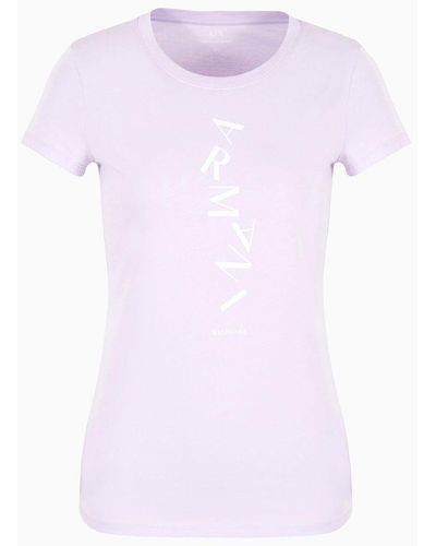 Armani Exchange T-shirt In Jersey Di Cotone Con Stampa Logo Verticale - Bianco