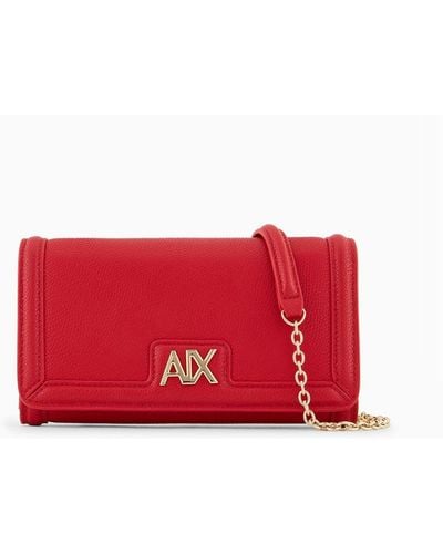 Armani Exchange Wallet On Chain In Matelassé Fabric With Asv Logo - Red