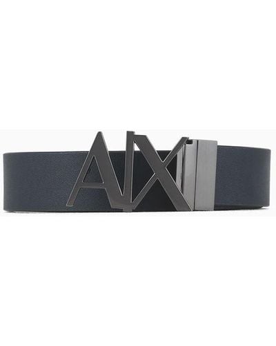 Armani Exchange Logo Buckle Leather Belt - White