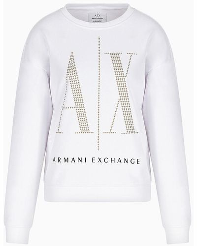 Armani Exchange Felpa girocollo in cotone - Bianco