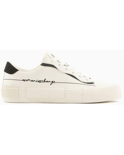 Armani Exchange Sneakers In Ecopelle Con Dettagli In Microsuede - Neutro