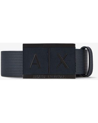 Armani Exchange Cintura in pelle con fibbia logo rettangolare - Blu