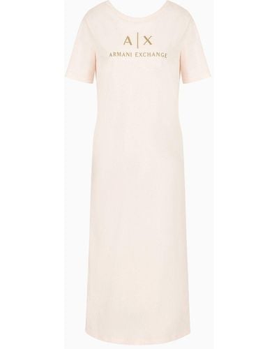 Armani Exchange T-dress Lungo In Jersey Con Stampa Logo - Bianco