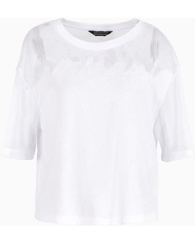 Armani Exchange T-shirt Cropped In Cotone Organico Asv - Bianco