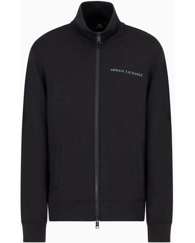 Armani Exchange Full Zip Sweatshirt With Logo Printed On The Chest - Black