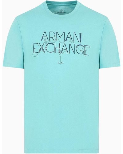Armani Exchange Regular Fit Cotton T-shirt With Contrasting Logo - Blue