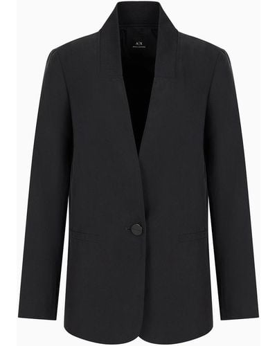 Armani Exchange Single-breasted Jacket In Washed And Sandblasted Fabric - Black