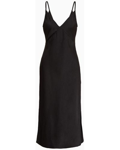 Armani Exchange Long Dress In Satin Satin With Plunging Neckline - Black