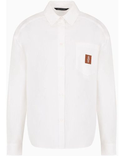 Armani Exchange Hemd Aus Lyocell Und Baumwolle Mit Monogramm-aufnäher - Weiß