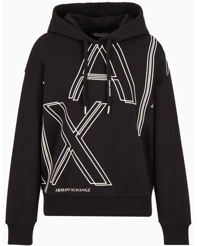 Armani Exchange A | X Armani Exchange Ax Outline Logo Print Hoodie Sweatshirt - Black