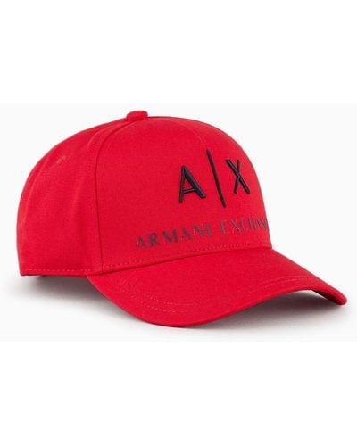 Armani Exchange Cappello in cotone con visiera - Rosso