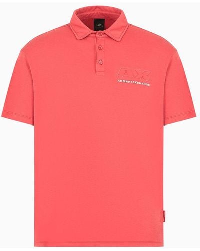 Armani Exchange Regular Fit Cotton Polo Shirt With Short Sleeves And Logo - Pink
